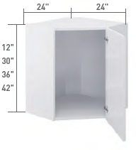 Slim Shaker Wall Cabinet - Corner (Angled) (12" - 42"H)